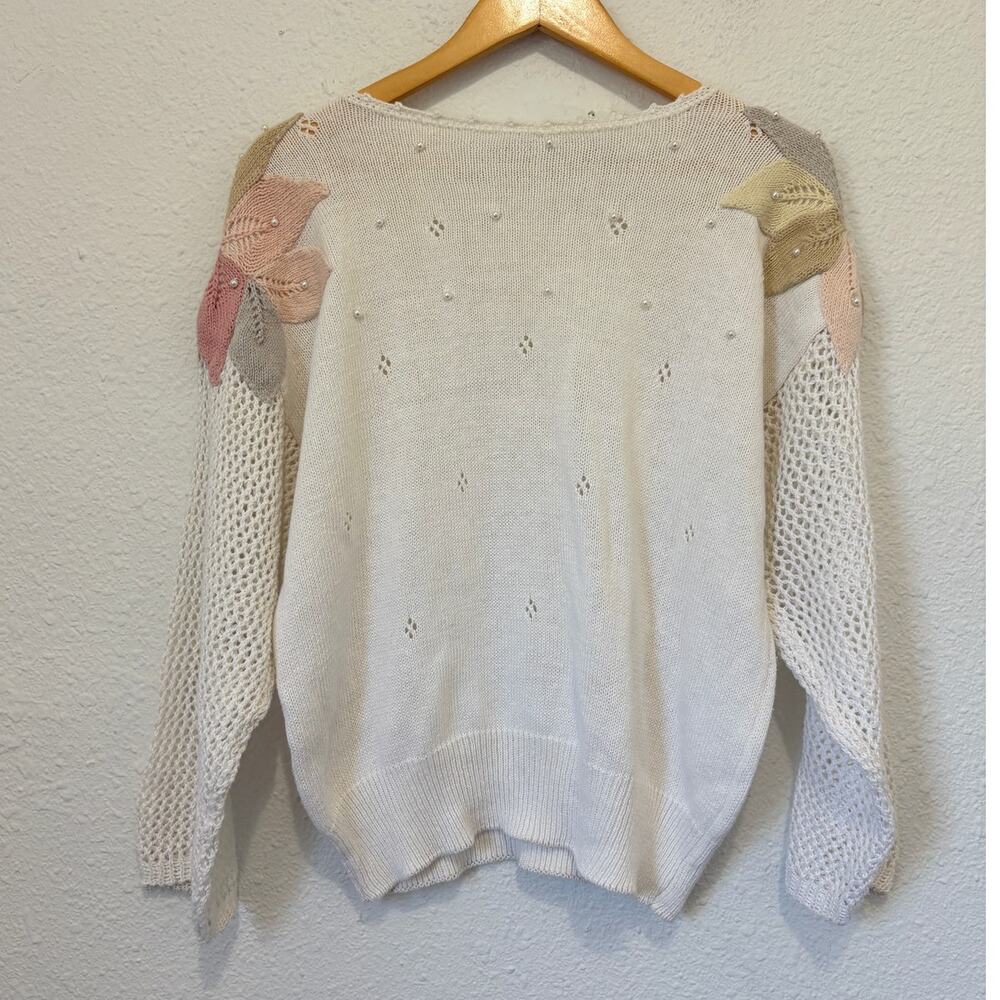 vintage knit granny sweater 90s floral pearls cottage coquette romantic feminine